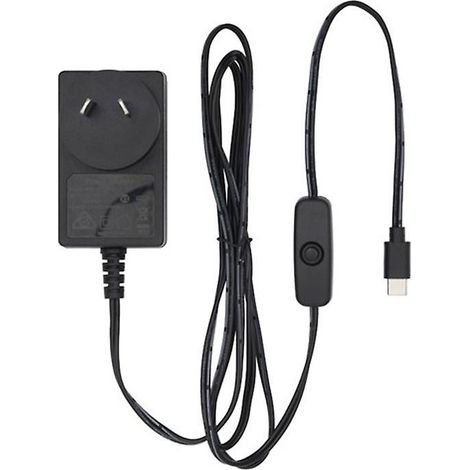 Adaptateur secteur compatible avec Raspberry Pi 4, 5,1 V CC, 3 A, câble de 1,5 m, avec interrupteur. (1/3)