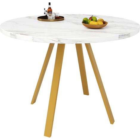 CHICFURN Tavolo da pranzo rotondo 80x80x75 cm MDF bianco effetto marmo metallo dorato 4 persone (1/5)