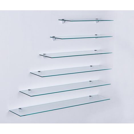 Étagère Murale en Verre 80cm, étagère en Verre pour Salle de Bain, étagère de Douche en Verre Clair avec Verre de sécurité trempé de 6mm et Supports métalliques (Clair)