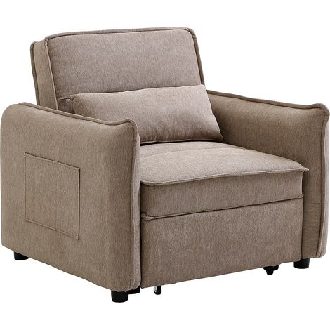 Fauteuil convertible en tissu taupe FENORA