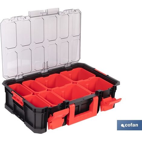 Cassetta degli attrezzi modulare con organizzatori e coperchio resistente (1/4)