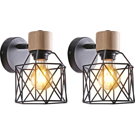 AMXCNOY Industrielle Wandleuchten, 2er-Set, schwarzes Metall, mit verstellbarem Kopf, E27-Fassung, max. 60 W Leistung, für Innenbeleuchtung, modernes Vintage-Design (1/5)
