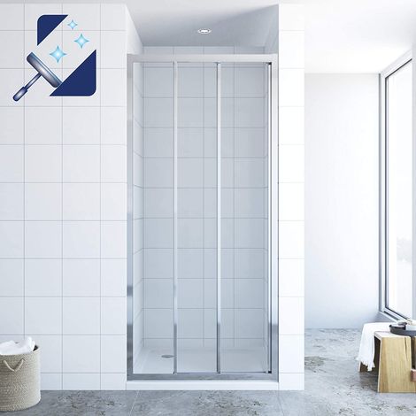 AQUABATOS® Dreiteilige Schiebetür für Nische Duschtür Nischentür Nischenschiebetür Schiebeglastür Dusche 3 Teilig 6 mm Sicherheitsglas mit Nanobeschichtung Größe: 90 x 195 cm (1/5)