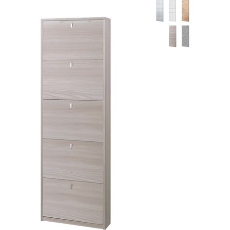 Étagère à chaussures 5 portes, 63L x 18P x H190 cm – Finition orme clair – Sarmog (1/5)