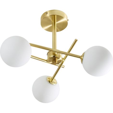 Litecraft Estelle Ceiling Light Bathroom Semi Flush IP44 3 Arm - Satin Brass