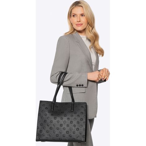 Bolso shopper Wittchen para mujer de piel ecológica con firma grabada en relieve, negro, piel ecológica (1/5)