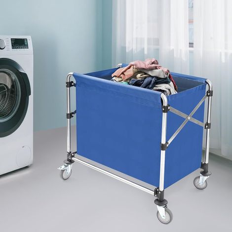 Klappbar Wäschewagen Edelstahl Wäschesortierwagen Kommerzieller mit Rollen Wäschekorbwagen mit 200kg Tragkraft für Home Hotel Wäschekammer 875278cm (Blau) (1/5)