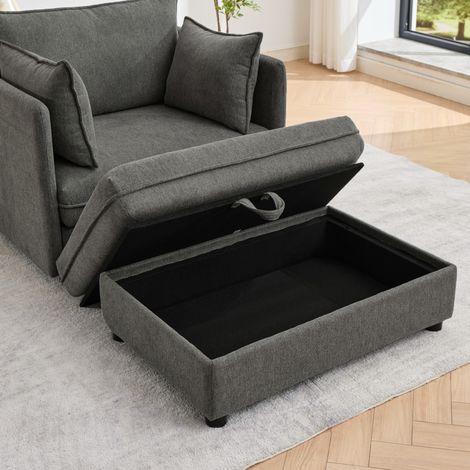 Divano singolo 149x103.5x81 cm con pouf contenitore, design modulare, velluto Altay, grigio (1/5)