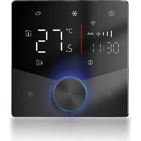 Thermostat de climatiseur WiFi 5 + 2 jours 6 périodes, contrôleur de température de climatisation centrale Programmable noir (1/4)