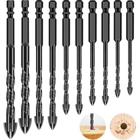 10PCS Jeu de forets à carrelage avec tige hexagonale Foret universel pour céramique, foret à verre Foret à pierre Set de forets,verre, béton, mur, Ø 3-12 mm (1/4)