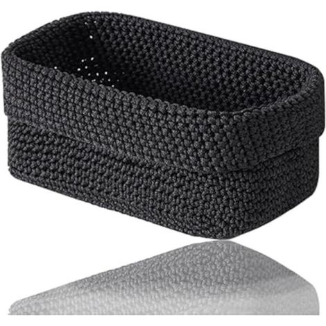 Cestino all'uncinetto 21 x 15 x 15,5 cm Nero (1/5)