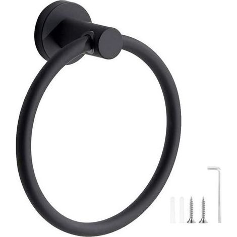 Porte-Serviettes, Anneau Porte Serviettes Givré Noir, Anneau Porte-Serviettes Mural en Acier Inoxydable 304, Porte Serviette Rond pour Salle de Bain, Cuisine (Noir) (1/5)