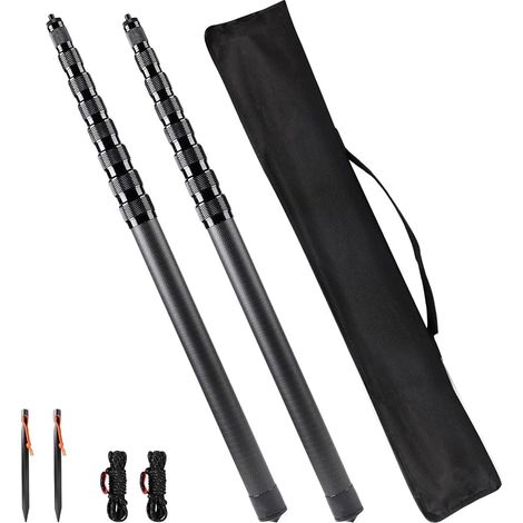 LALAGO Lot de 2 Poteaux de Tente Télescopiques en Fibre de Carbone - 3 m Réglables Poteaux de Bâche, Mât de Bâche Télescopique Légers et Solides, pour Le Camping Tente, Taps ou Voile d'ombrage (1/5)