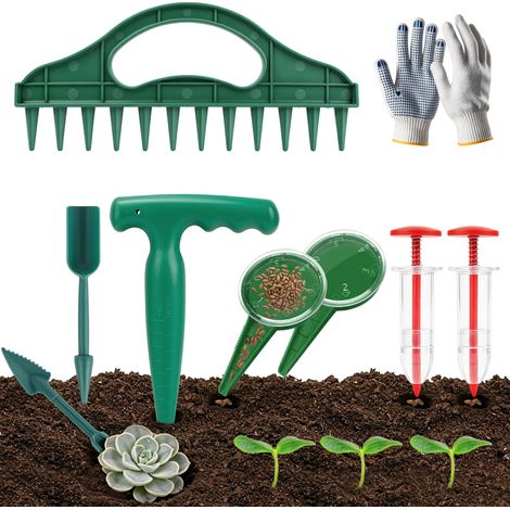 Plantoir Jardinage Kit,Plantoir à Bulbes,Semoir,Gants de Jardin Antidérapants,pour Culture des Tulipes,Jacinthes et Semences,Balcons et Jardins (1/5)