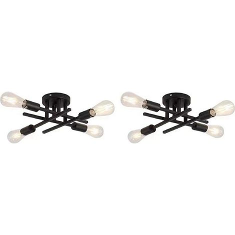 2 lámparas de techo de estilo industrial americano, para pasillo o sala de estar, tipo araña semiempotrada (bombillas no incluidas). (1/4)
