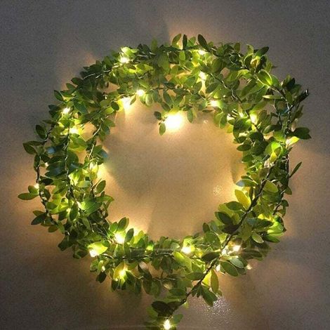 Künstliche grüne Blätter LED-Lichterkette, batteriebetrieben, Kupferdraht, Rattan-Lichterkette für Zuhause, Hochzeit, Weihnachten, Garten, Bürodekoration (Kleine grüne Blätter, 2 m/20 LEDs) (1/5)