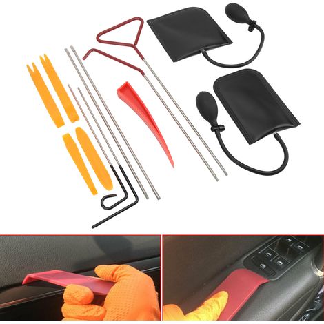 13 Pièces Outil de Levier pour Portière de Voiture avec Attrape-Objet Long et Coins, Sac à Cales Gonflable pour Démontage et Installation d'Éléments de Garniture Auto