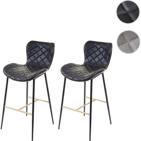 2x tabouret de bar HWC-E55, chaise de bar/comptoir, vintage, haubans dorés - similicuir, aspect daim, gris (1/5)
