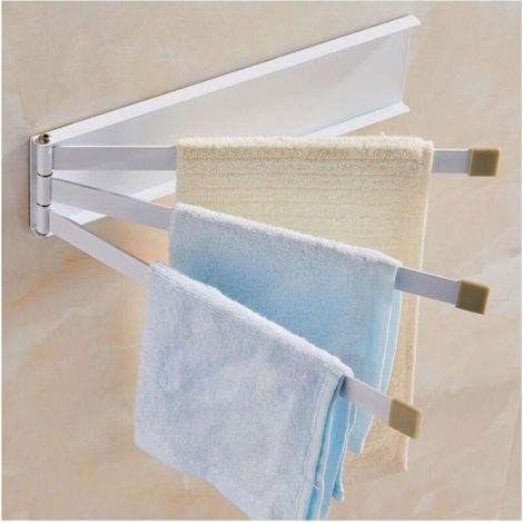 Porte-Serviettes Salle De Bain avec 3 Bras, Barres De Serviette 180°rotatives Plier Aluminium, Porte Serviette Murale Sèche-Serviettes pour Cuisine,White (1/3)
