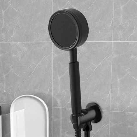Support de douchette à main, coude de raccordement mural avec support de douche, support rond pour pommeau de douche, coude de douche universel avec support de douche/raccord de douchette (noir) (1/4)