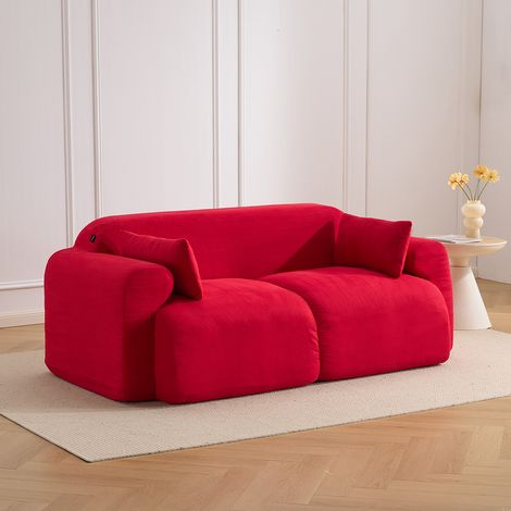 Zweisitzer Sofa Cord skulptural, Rot, 186x95x76 cm (1/5)