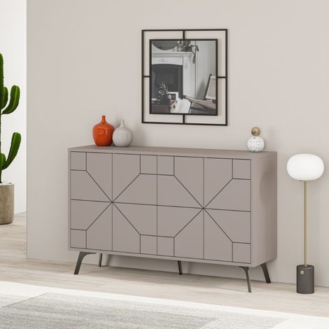 Madia 4 ante con disegno geometrico Dune 123x35x77,4 colore tortora (1/5)