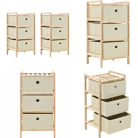 Scaffali con 3 Cesti in Tessuto 2 pz in Legno di Cedro Beige - Scaffali con cestini - Scaffali per oggetti