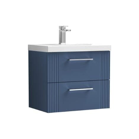 Nuie Deco Satin Blue 600mm Wall Hung 2 Drawer Vanity Unit and Curved Ceramic Basin - DPF393G (1/5)