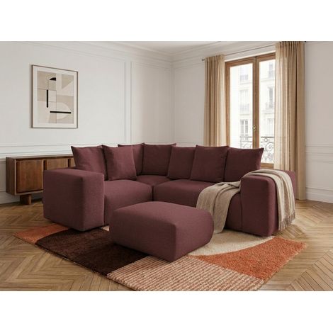 BOBOCHIC - Canapé d'angle fixe modulable VOLTAIRE avec 1 chauffeuse 2 places, 1 angle et 1 chauffeuse 1 place tissu chiné avec pouf Angle gauche Rouge (1/5)