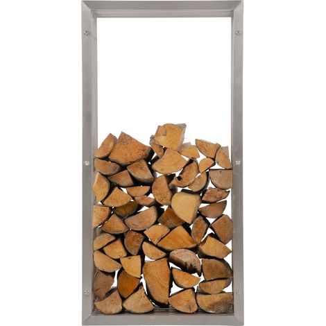 CLP – Porte bûche intérieur en acier inoxydable 100 cm – Support bois de chauffage 40x50 cm – Design nervuré décoratif pour cheminée (1/10)