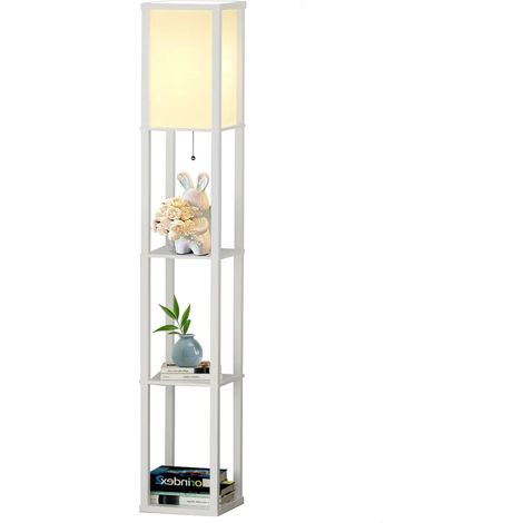 LED Floor Lamp en bois, Lampadaire de salon avec douille E27 avec étagère 3 températures de couleur 3000-5000K, Lampadaire vintage pour le salon chambre bureau (1/5)
