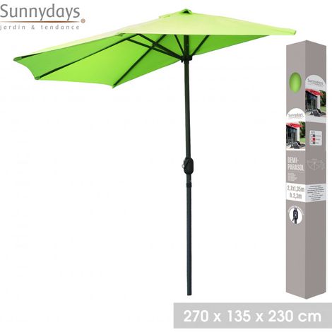 Demi-parasol ouverture manivelle - Anis - L 270 x P 135 x H 230 cm - Livraison gratuite