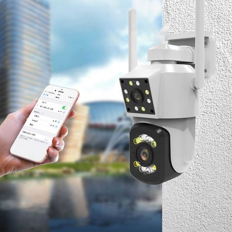 Caméra de surveillance sans fil Wi-Fi à double objectif, vision nocturne, caméra réseau haute définition intérieure/extérieure, surveillance à distance par téléphone mobile (1/5)