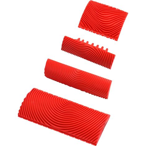 4 Pièces Outil de Grain de Bois en Caoutchouc, Peigne Effet Bois pour Décoration Murale Meubles (Rouge, 7,4/8,7/13/15 cm) (1/5)
