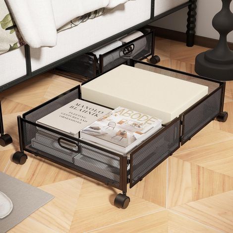 Ineasicer Conteneurs de Rangement Sous Lit avec Roulettes - 40x60cm - Pour Chaussures de Rangement Sous le Lit - Roues Améliorées - Sous-Lit en Métal de Grande Capacité (Noir) (1/2)
