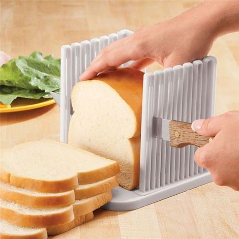 Trancheuse réglable pour pain maison, en plastique blanc, de conception pliable, pour toasts, bagels et sandwichs.-AquaForge