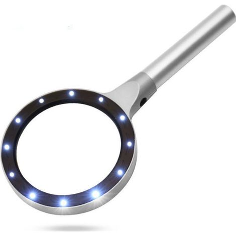 High-definition reading magnifier made of aluminum alloy with 12 LED lights, 85mm, and a fabric carrying case. (1/5)