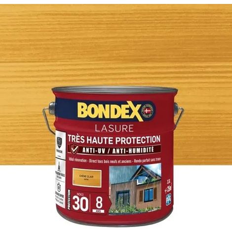 Bondex – Lasure extérieure satinée 2,5L – Protection jusqu'à 8 ans – Résiste aux intempéries et UV – Application anti-goutte – Couleur chêne clair