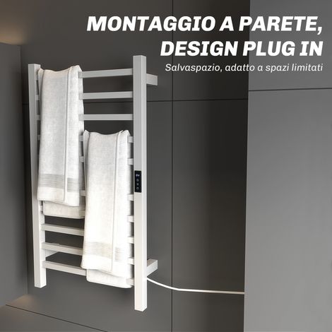 Serviette chauffante intelligente 10 barres, minuterie et écran LCD, acier inoxydable blanc, 45x11x80 cm (1/5)