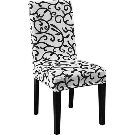 Housse chaise extensible jacquard spandex design noir blanc anti-poussière lavable machine (1/4)