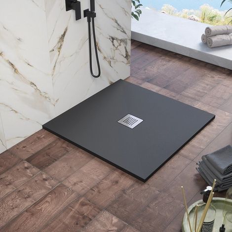Piatto doccia 80x80cm in marmoresina nero effetto pietra Kos (1/4)