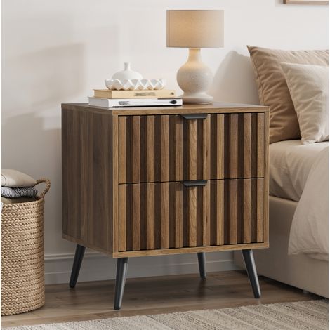 Comodino moderno con 2 cassetti, MDF, 45 x 40 x 52,98 cm, noce HAVRYA (1/5)