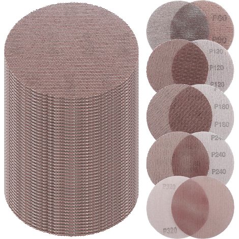 50 Pièces Disques Abrasifs en Maille 125mm, Papier de Verre Anti-Encrassement, Assortiment Grain P80 P120 P180 P240 P320, pour Bois, Mastic et Peinture (1/5)