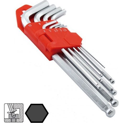 Juego de llaves de allen en L con estuche, 9 piezas métricas de 1,5 a 10mm (1/5)