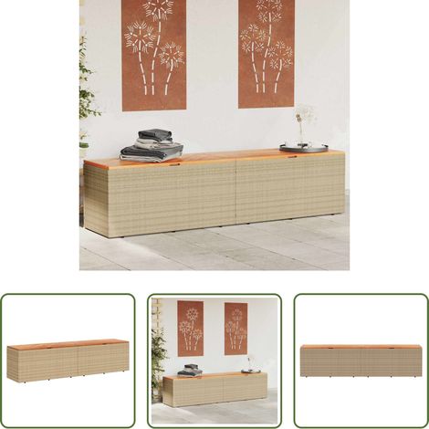 Terrassenmöbel - Gartentruhe Beige 220x50x54 cm Poly Rattan Akazienholz (1/5)