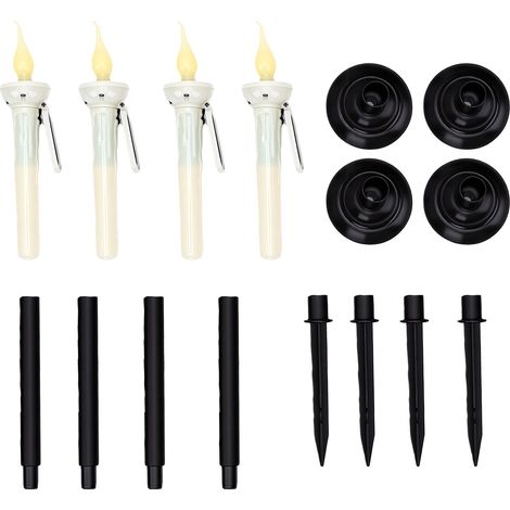 Bougie solaire vacillante conique, 4 pièces, lampe à effet chaud d'extérieur pour jardin, Patio, capteur automatique, décoration du crépuscule à l'aube, batterie rechargeable, montage sur piquet (1/5)