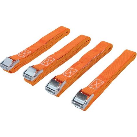 Perel – 200 kg Zurrgurte – 4er-Pack Hochleistungs-Polyestergurte – 3,6 m x 25 mm – Metall-Klemmschnalle für schnelle Befestigung (1/4)