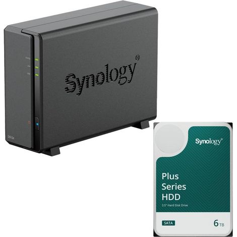 Carcasa de servidor NAS Synology DiskStation DS124 de 1 bahía + 1 disco duro SATA Synology Plus de 3,5" y 6 TB
