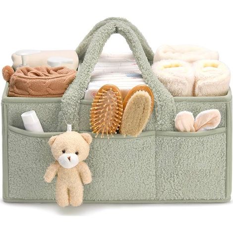 Scatola portaoggetti per borse per pannolini, cestino fasciatoio in peluche, scatola fasciatoio a forma di orsetto, scatola portaoggetti per fasciatoi con scomparti intercambiabili (1/5)