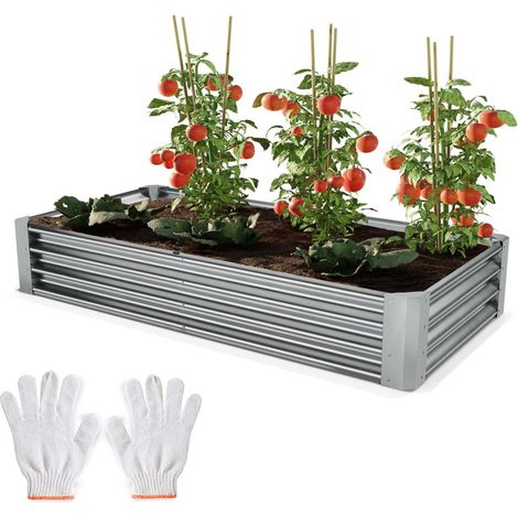 Carré Potager de Jardin surélevé en acier argenté 30x90x180cm M pour balcon ou jardin (1/5)